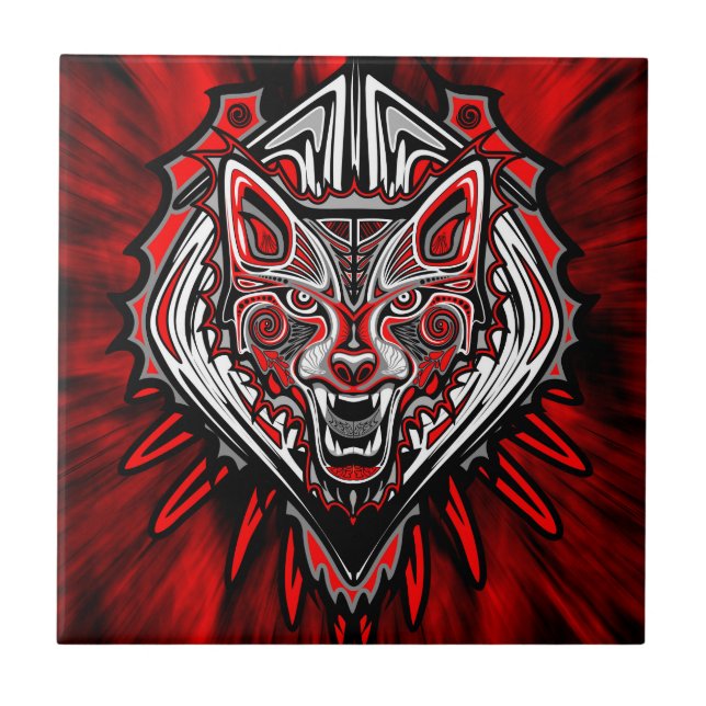 Wolf Haida Stammes-Totem-Design Fliese (Vorderseite)