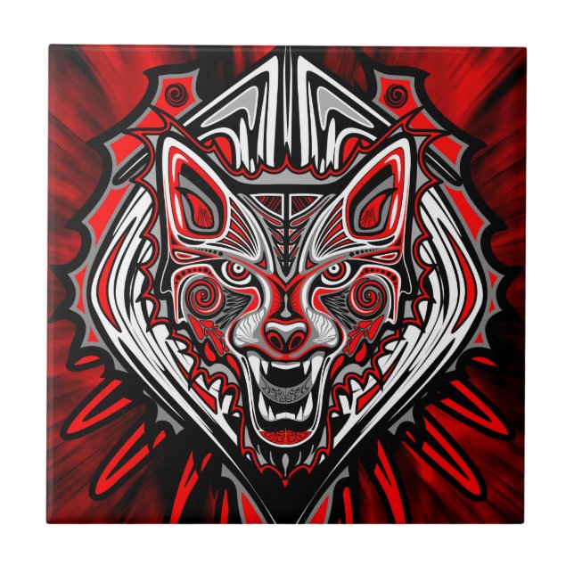 Wolf-Haida-Stammes-Totem-Design Fliese (Vorderseite)