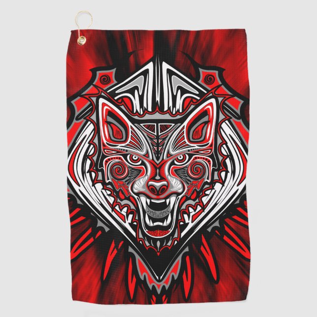 Wolf-Haida-Stammes-Totem-Design Golfhandtuch (Vorderseite)