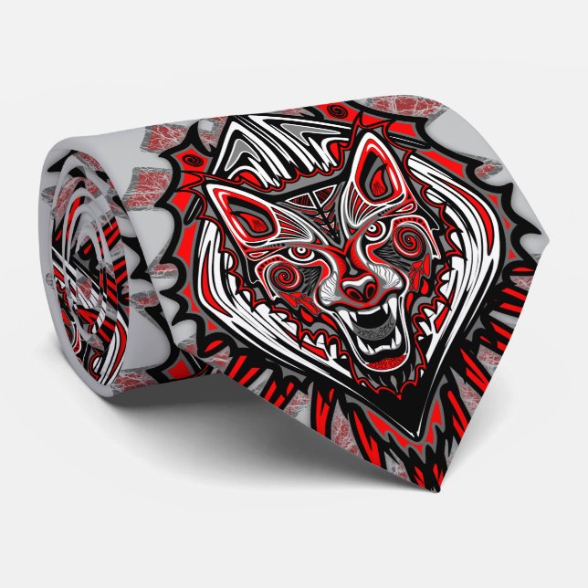Wolf Haida-Stammes-Totem-Design Krawatte (Gerollt)