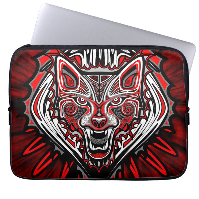 Wolf-Haida-Stammes-Totem-Design Laptopschutzhülle (Vorderseite)