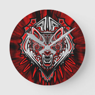 Wolf-Haida-Stammes-Totem-Design Runde Wanduhr