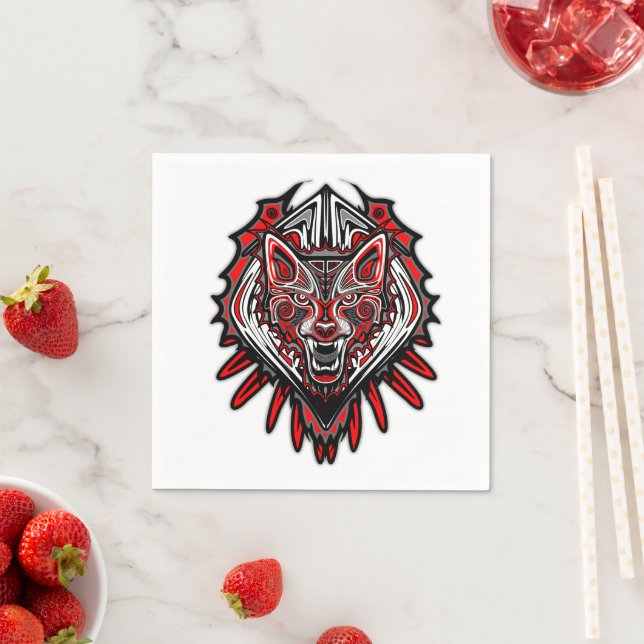 Wolf-Haida-Stammes-Totem-Design Serviette (Beispiel)
