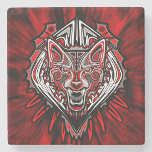 Wolf-Haida-Stammes-Totem-Design Steinuntersetzer