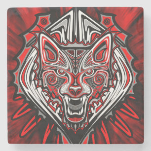 Wolf Haida-Stammes-Totem-Design Steinuntersetzer