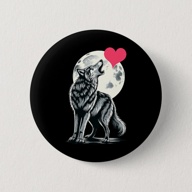 Wolf hält Herz Valentinstag Süße Wölfe Val Button (Vorderseite)