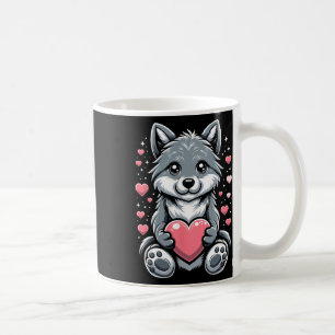 Wolf hält Herz Valentinstag Süße Wölfe Val Kaffeetasse
