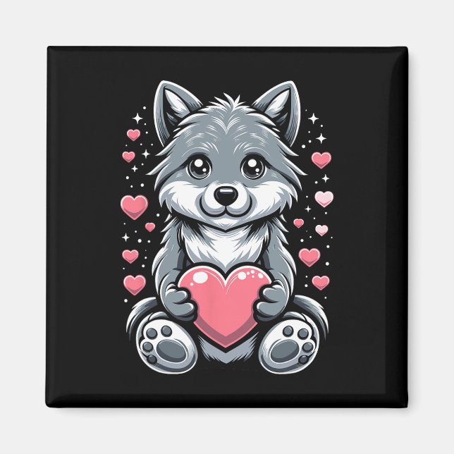Wolf hält Herz Valentinstag Süße Wölfe Val Magnet (Vorne)