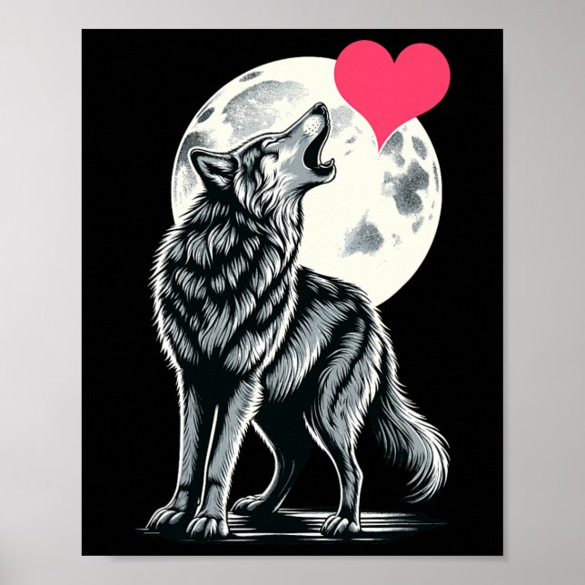 Wolf hält Herz Valentinstag Süße Wölfe Val Poster (Vorne)