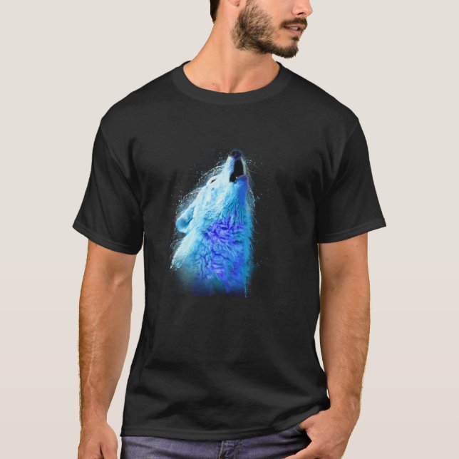 Wolf Hand gezeichnete Wasser Farbe Splash Art farb T-Shirt (Vorderseite)