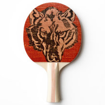 Wolf Head auf Red Ping Pong Paddle