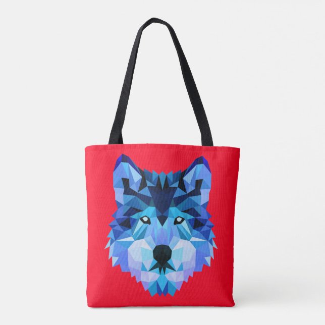 Wolf Head Blue Low Poly Art Tasche (Rückseite)