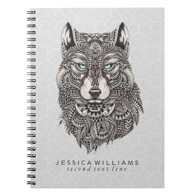 Wolf Head Intricate Illustration Notizblock (Vorderseite)