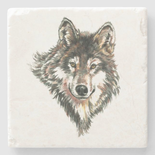 Wolf Head Logo Watercolor art Steinuntersetzer (Vorderseite)