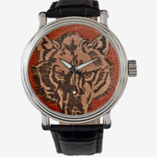 Wolf Head on Red Armbanduhr