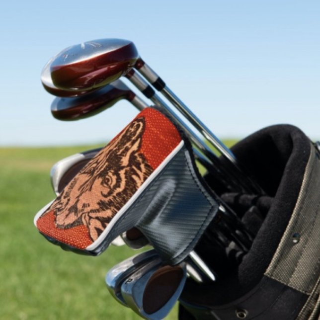 Wolf Head on Red Golf Headcover (Wolf Head on Red  Design Golf Club Headcover –Golfer Gift Accessory)