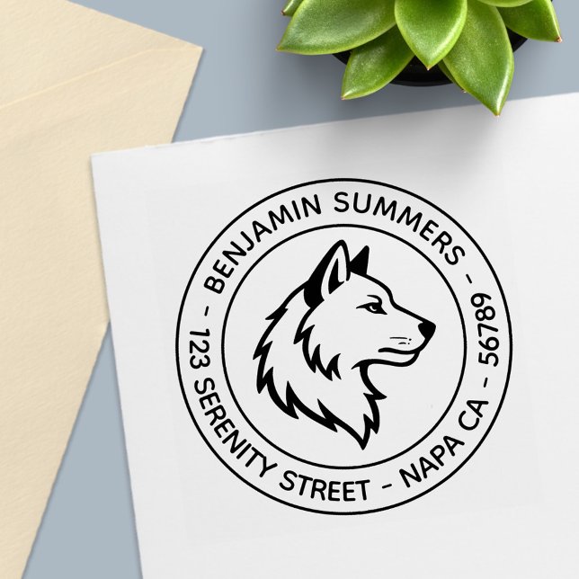 Wolf Head Profile Round Address Permastempel (Von Creator hochgeladen)