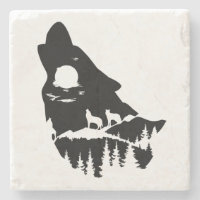 Wolf Head Silhouette Stone Untersetzer