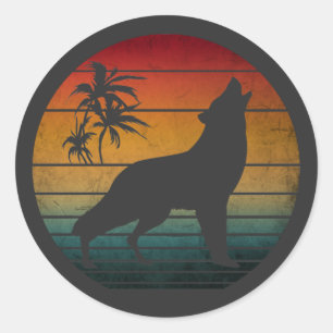 Wolf heulend vintage runder aufkleber