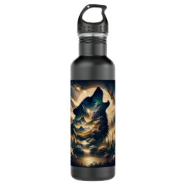 Wolf heult am Mond an einer wolkigen Nacht Edelstahlflasche