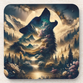 Wolf heult am Mond an einer wolkigen Nacht Getränkeuntersetzer