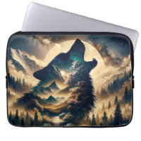 Wolf heult am Mond an einer wolkigen Nacht