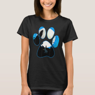 Wolf heult am Mond Blau Hund Pfote Halloween T-Shirt