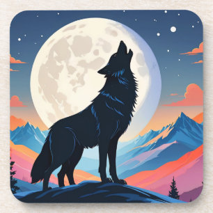 Wolf heult am Mond Getränkeuntersetzer