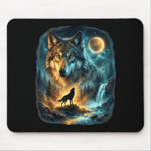 Wolf heult am Mond Mystischer Wolfmond Wald Mousepad
