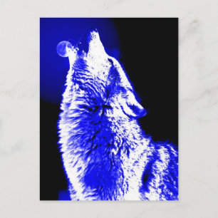 Wolf heult am Mond Postkarte