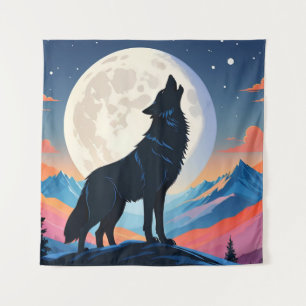 Wolf heult am Mond Wandteppich