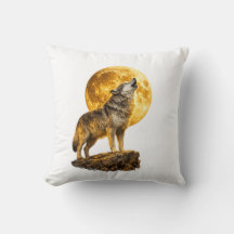 Wolf heult am Mond Wurfkissen