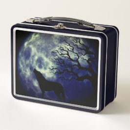Wolf heult an der Mondlunchbox Metall Brotdose