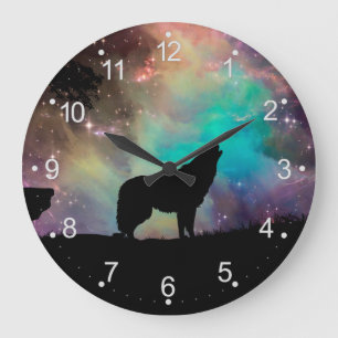 Wolf heult auf das Universum Große Wanduhr