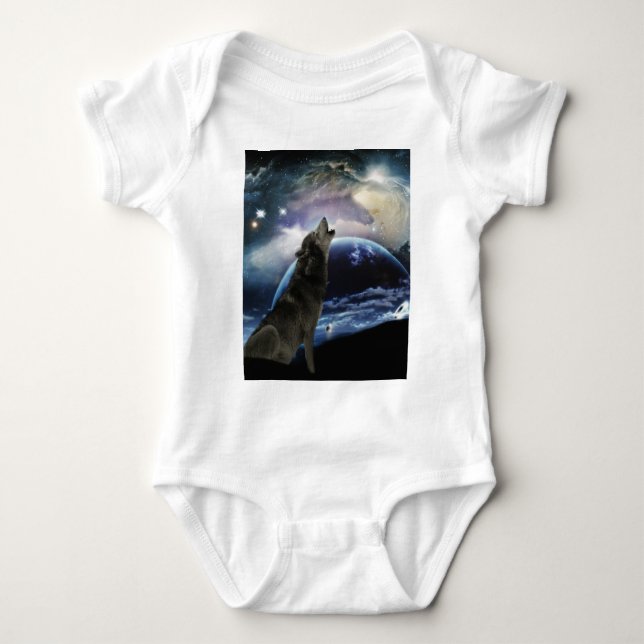 Wolf heult auf dem Mond Baby Strampler (Vorderseite)