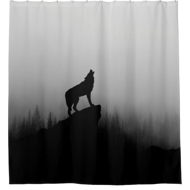Wolf heult auf dem Mond Duschvorhang (Vorderseite)