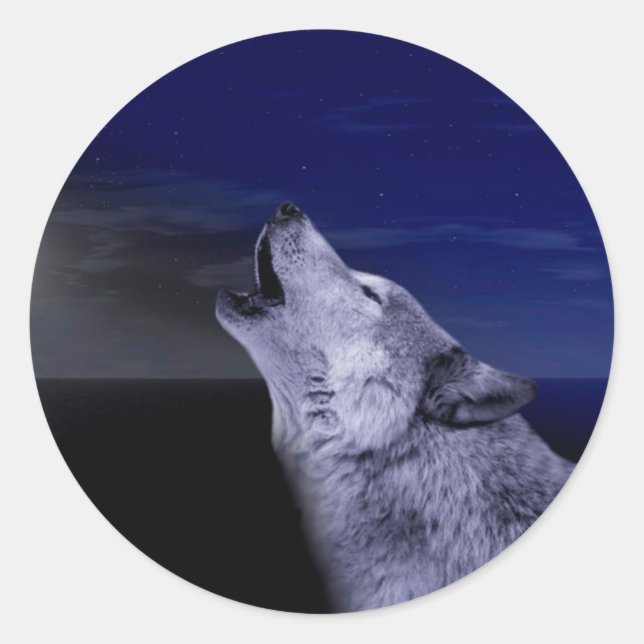 Wolf heult auf dem Mond im Meer Runder Aufkleber (Vorderseite)