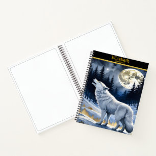 Wolf heult auf dem Mond im Wald Notizbuch