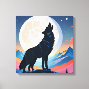 Wolf heult auf dem Mond Leinwanddruck