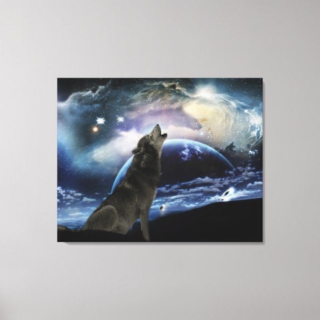 Wolf heult auf dem Mond Leinwanddruck (Vorderseite)