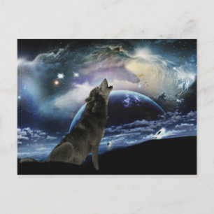 Wolf heult auf dem Mond Postkarte