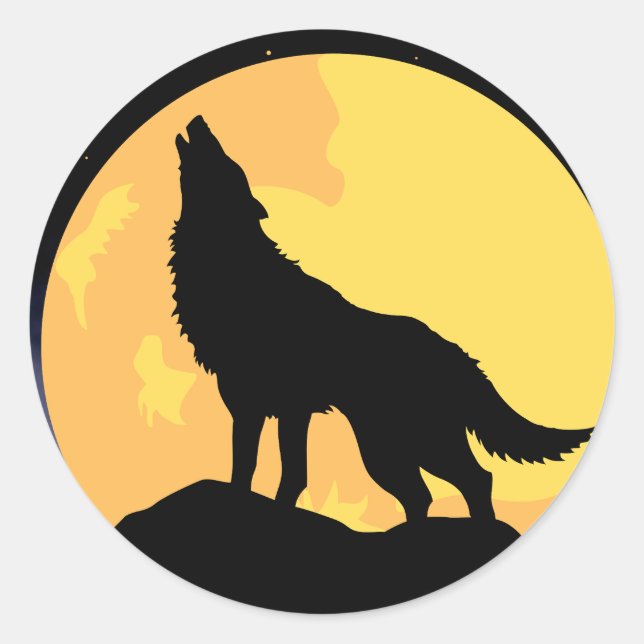 Wolf heult auf dem Mond Runder Aufkleber (Vorderseite)