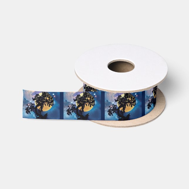 Wolf heult auf dem Mond Satinband (Spule)