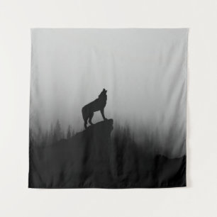 Wolf heult auf dem Mond Wandteppich