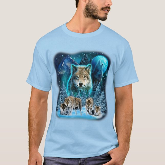 Wolf heult auf dem Mond Wolfen Wilde Tiere Wolfp T-Shirt (Vorderseite)