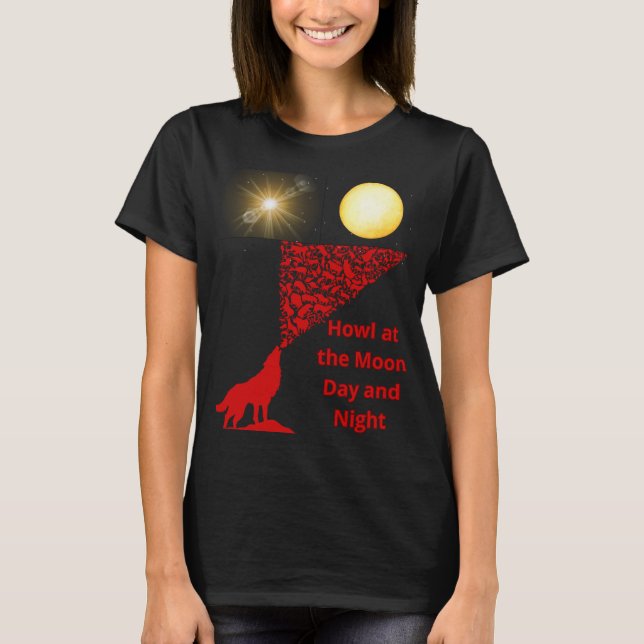 Wolf heult auf Mondskizze T-Shirt (Vorderseite)