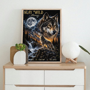 Wolf heult den Mond an Wald Wildnis Natur Poster