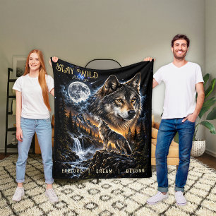 Wolf heult den Mond an Wald Wildtiere Natur Fleecedecke