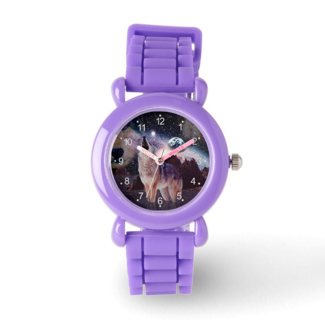 Wolf heult durch das Universum Armbanduhr (Vorderseite)
