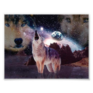 Wolf heult durch das Universum Fotodruck